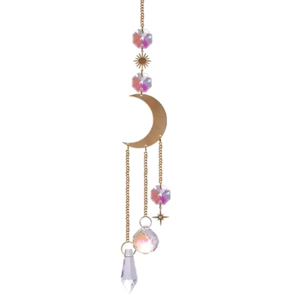 AURORA BOREALIS CRYSTAL MOON STAR GOLD WIND CHIME SUN CATCHER RAINBOW SHINE NWT - Picture 6 of 8